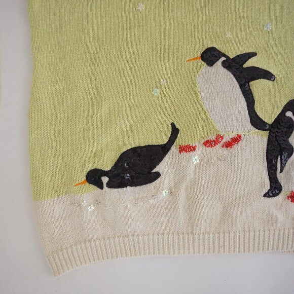 Vintage Susan Bristol Green Penguin Snowflake Christmas Sweater Holiday XL - Picture 6 of 10